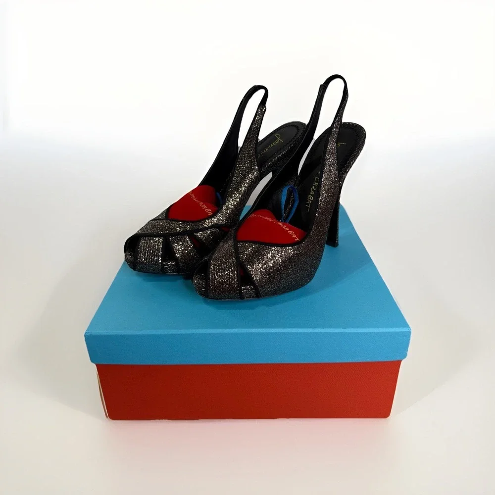 Jean-Michel Cazabat JM-Oriana Heels Black Bronze Glitter Slingback Peep Toe Sz 7